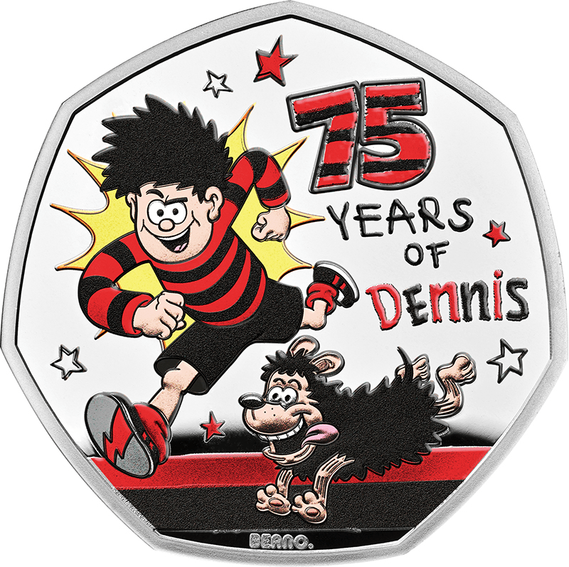 英国 2026年 「デニス・ザ・メナス」誕生75周年 50ペンスカラー銀貨