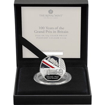 英国 2026年 イギリスグランプリ100周年 50ペンスピエフォーカラー銀貨
