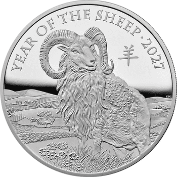 供給元問合せ】英国 2027年 未年羊図 10ポンド銀貨 5オンス プルーフ