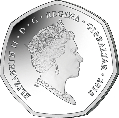 ジブラルタル 2018年 ジブラルタルのサル バーバリーエイプ 50ペンスカラー白銅貨 未使用