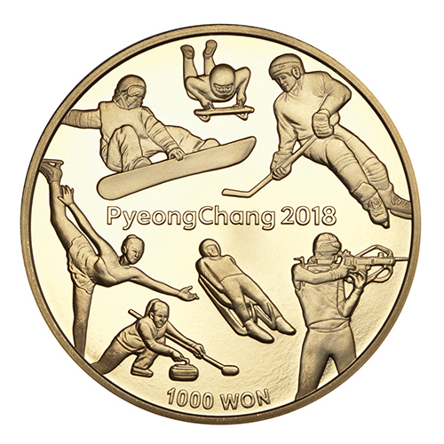 韓国 2016年 ピョンチャン2018オリンピック冬季競技大会公式記念コイン第1次 1000ウォン黄銅貨 プルーフ