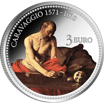 マルタ 2022年 カラヴァッジョ生誕450周年 『執筆する聖ヒエロニムス』 3ユーロカラー複合貨 未使用