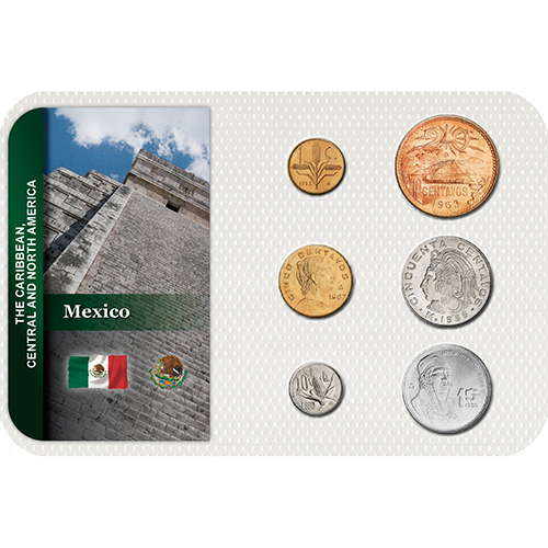 メキシコ 1950-1987年 メキシコの通常貨 旧通常貨6種セット（1、5、10、20、50センターボ、1ペソ貨） 未使用