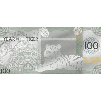 モンゴル 2022年 寅年虎図 Silver Note 100トグログ長方形カラー銀貨 プルーフライク
