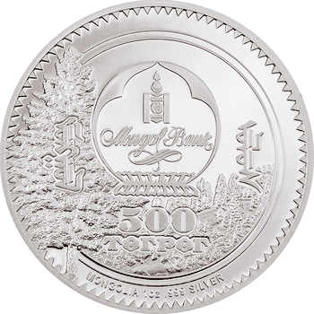 モンゴル 2022年 森の精霊 ノロジカ 500トグログカラー銀貨 プルーフ(ハイレリーフ)