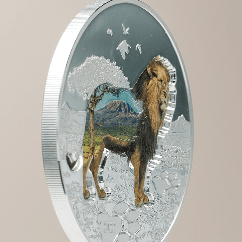モンゴル 2022年 野生の世界 ライオン 1000トグログカラー銀貨 