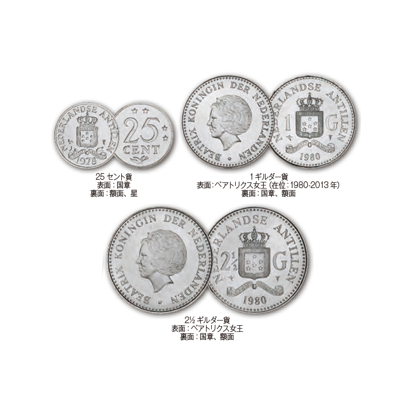 オランダ領アンティル 1978-1985年 旧通常貨7種セット（1、 2-1/2、 5 10、 25セント、1、 2-1/2ギルダー貨） 極美品