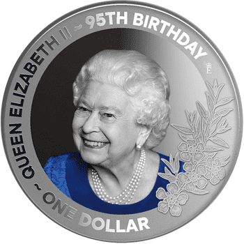 ニュージーランド 2021年 女王エリザベス2世生誕95周年 1ドルカラー銀貨 プルーフ