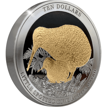 ニュージーランド 2022年 コマダラキーウィ 10ドル銀貨金メッキ付 ブラックプルーフ