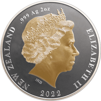 ニュージーランド 2022年 コマダラキーウィ 2ドル銀貨金メッキ付 ブラックプルーフ（ハイレリーフ）