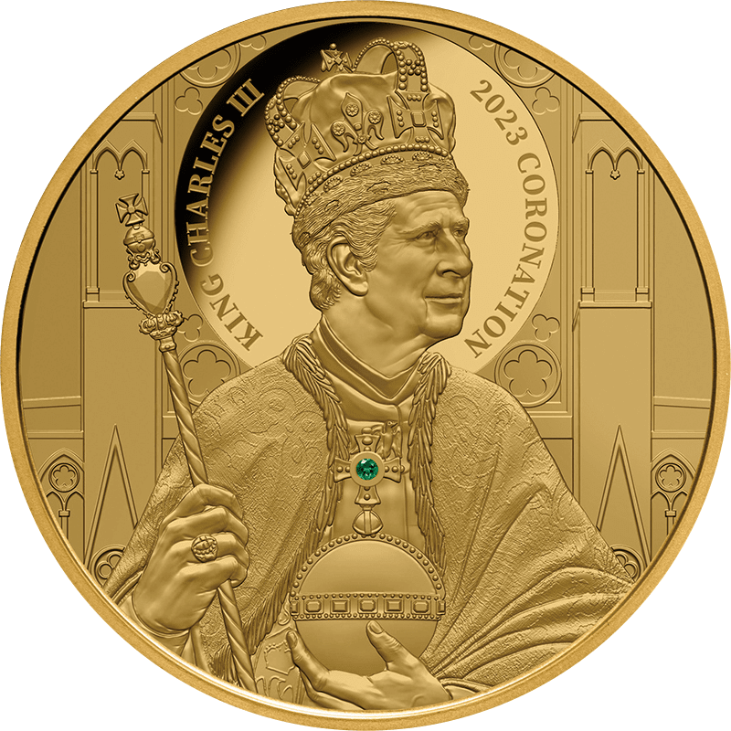 ニウエ 2023年 国王チャールズ3世戴冠式 100ドル金貨エメラルド付 ...