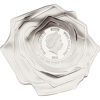 ニウエ 2021年 世界の花シリーズ バラ 2ドル花型カラー銀貨エナメル付 プルーフライク（ウルトラハイレリーフ仕上げ）