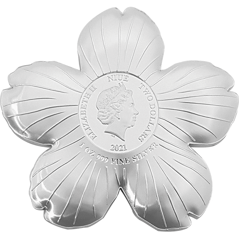 ニウエ 2021年 世界の花シリーズ 桜 2ドル花型カラー銀貨エナメル付