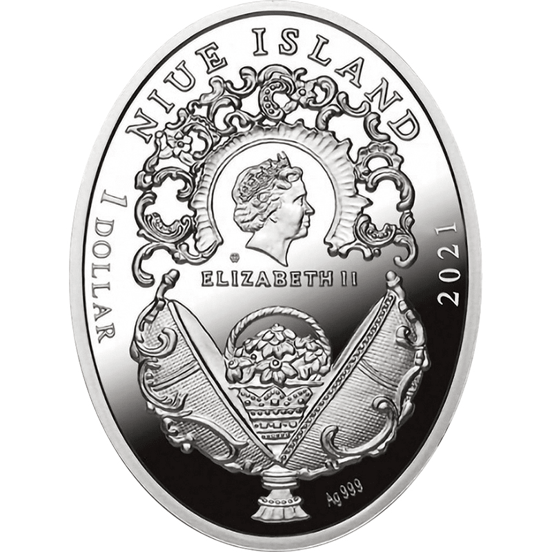 ニウエ 2021年 イースターエッグシリーズ 野の花の籠 1ドルカラー銀貨