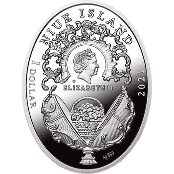 ニウエ 2021年 イースターエッグシリーズ 野の花の籠 1ドルカラー銀貨 プルーフ