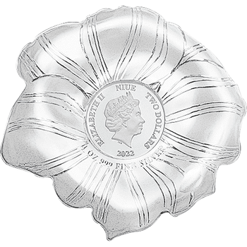 ニウエ 2022年 世界の花シリーズ 牡丹 2ドル花型カラー銀貨エナメル付 プルーフライク（ウルトラハイレリーフ仕上げ）