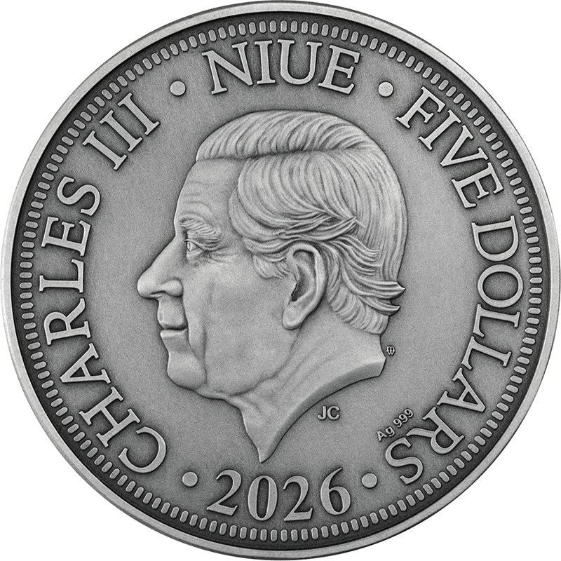 ニウエ 2026年 羅針盤 5ドル銀貨金メッキ・カラー樹脂付 アンティーク