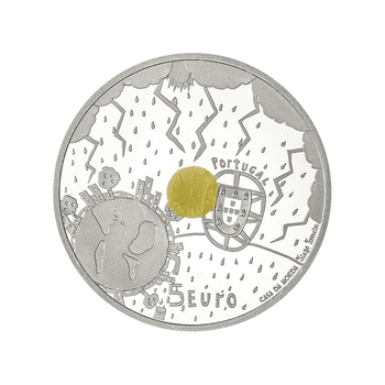 ポルトガル 2022年 子どもが描いた「気候」 黄 5ユーロ銀貨ポリマー付 プルーフ