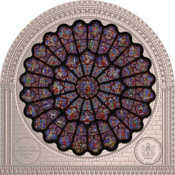 ピトケアン諸島 2024年 ノートルダム大聖堂のバラ窓 5ドル銀貨アクリルガラス付 未使用