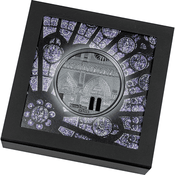 パラオ 2021年 ティファニーアート・メトロポリス パリ ノートルダム大聖堂 25ドル銀貨ステンドグラス嵌め込み ブラックプルーフ（ウルトラハイレリーフ）