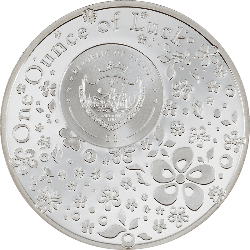 2022 パラオ 四葉のクローバー付き プルーフ5ドル金メッキ銀貨