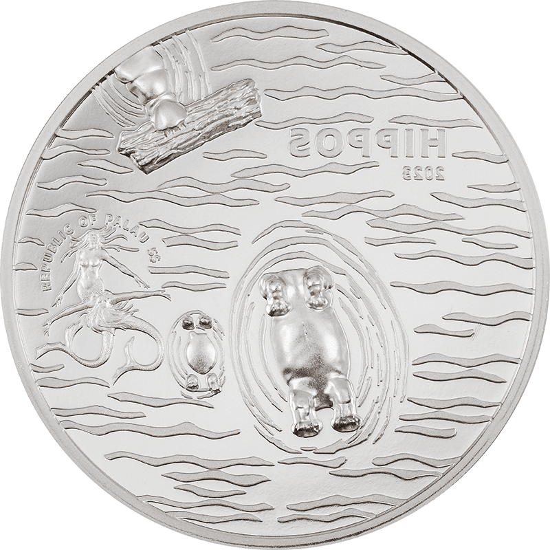 パラオ 2023年 カバ 5ドルカラー銀貨 プルーフ(ウルトラハイレリーフ 