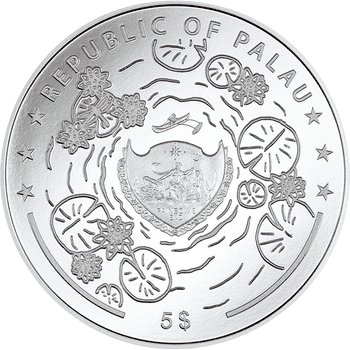 パラオ 2024年 スイレンの葉 トンボ 5ドルカラー銀貨 プルーフ(ウルトラハイレリーフ)