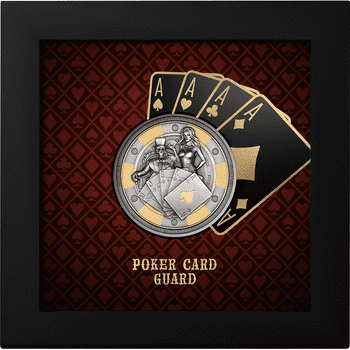 パラオ 2024年 ポーカーのカードガード 5ドル銀貨金メッキ付 アンティーク仕上げ(ウルトラハイレリーフ)