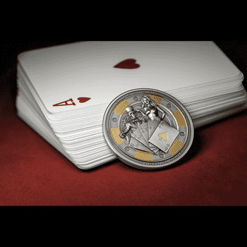 パラオ 2024年 ポーカーのカードガード 5ドル銀貨金メッキ付 アンティーク仕上げ(ウルトラハイレリーフ)