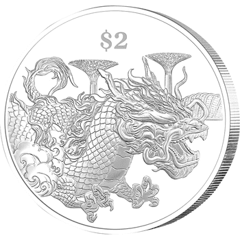 シンガポール 2024年 辰年龍図 2ドルニッケルメッキ複合貨 プルーフライク