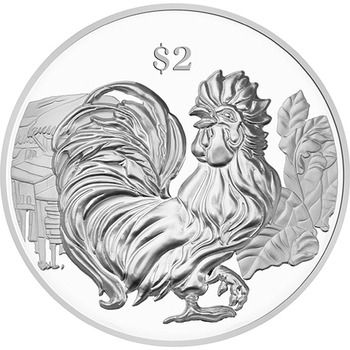 シンガポール 2017年 酉年鶏図 2ドルニッケル張複合貨 プルーフライク