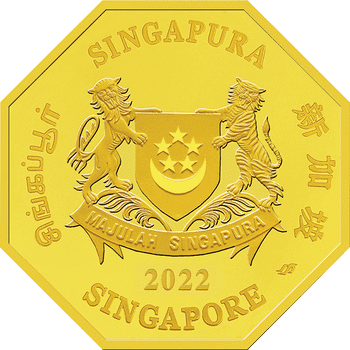 シンガポール 2022年 寅年虎図 100ドル八角形金貨 1オンス プルーフ