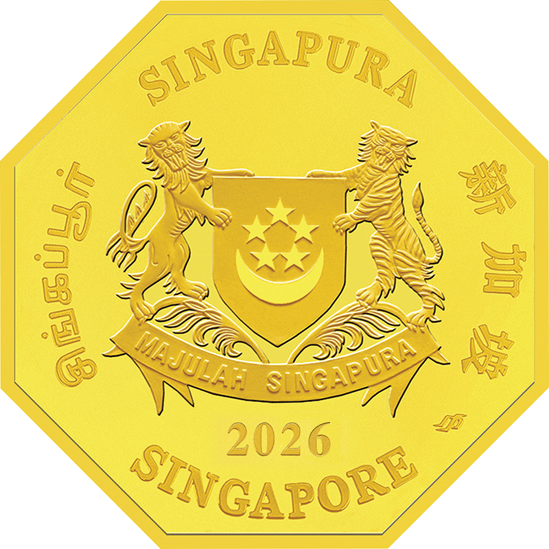 シンガポールの100枚100ドルになります、 シンガポール 2026年 午年馬図 100ドル八角形金貨 1オンス プルーフ