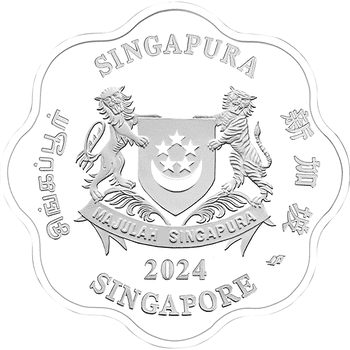 シンガポール 2024年 辰年龍図 5ドル花形カラー銀貨 1オンス プルーフ