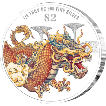 シンガポール 2024年 辰年龍図 2ドルカラー銀貨 1/4オンス プルーフライク