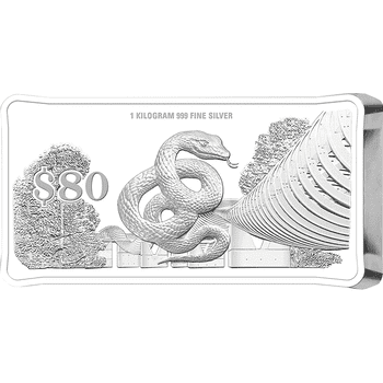 シンガポール 2025年 巳年蛇図 80ドル長方形銀貨 1キロ プルーフライク(ウルトラハイレリーフ)