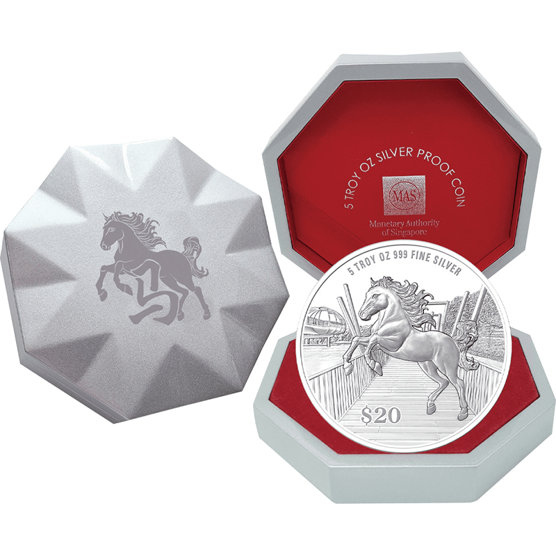 シンガポール 2026年 午年馬図 20ドル銀貨 5オンス プルーフ