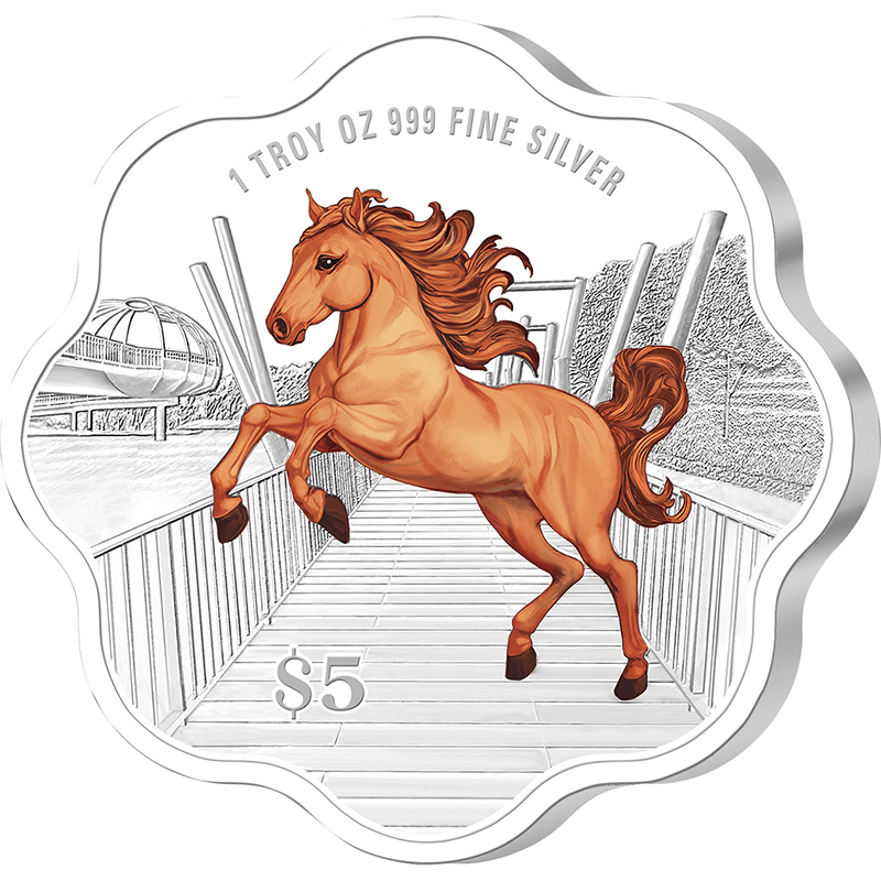 シンガポール 2026年 午年馬図 5ドル花形カラー銀貨 1オンス プルーフ