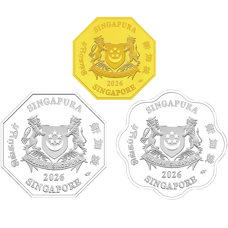 シンガポール 2026年 午年馬図 金・銀貨3種セット（100ドル八角形金貨