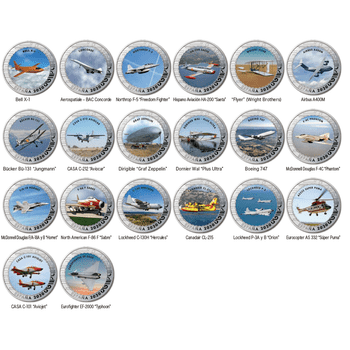 スペイン 航空機の歴史 全種セット 1.5ユーロカラー白銅貨20種セット（コレクターアルバム付）