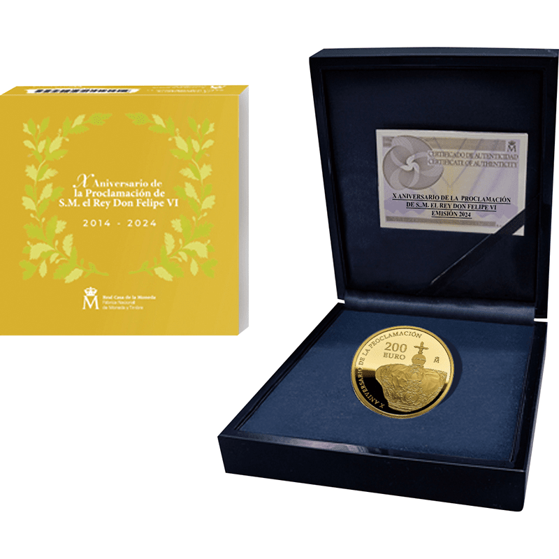 スペイン 2024年 国王フェリペ6世即位10周年 200ユーロ金貨 プルーフ