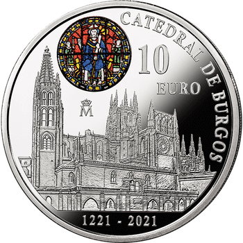スペイン 2021年 ブルゴス大聖堂建立800周年 10ユーロカラー銀貨 プルーフ