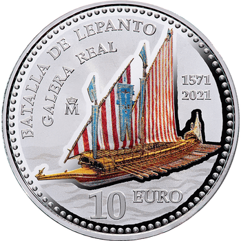 スペイン 2021年 レパントの海戦450周年 10ユーロカラー銀貨 プルーフ