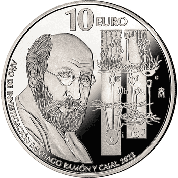 スペイン 2022年 研究の年 サンティアゴ・ラモン・イ・カハル 10ユーロ銀貨 プルーフ