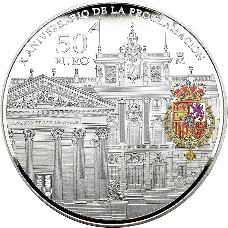 スペイン 2024年 国王フェリペ6世即位10周年 50ユーロカラー銀貨