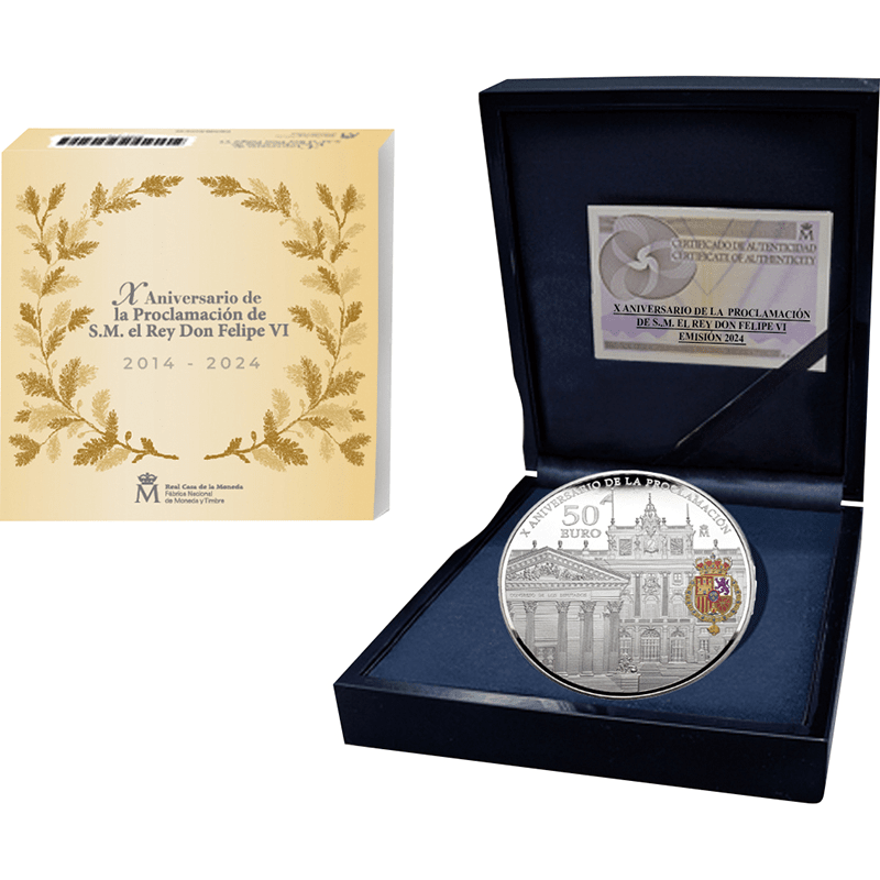 スペイン 2024年 国王フェリペ6世即位10周年 50ユーロカラー銀貨