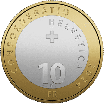 スイス 2024年 ローヌ氷河 10フランバイメタル貨 プルーフ