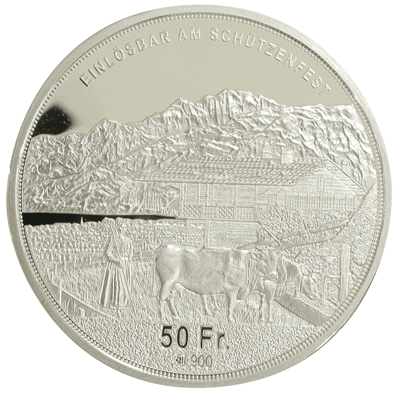 スイス 2023年 連邦射撃祭 オプヴァルデン準州 50フラン銀貨 プルーフ