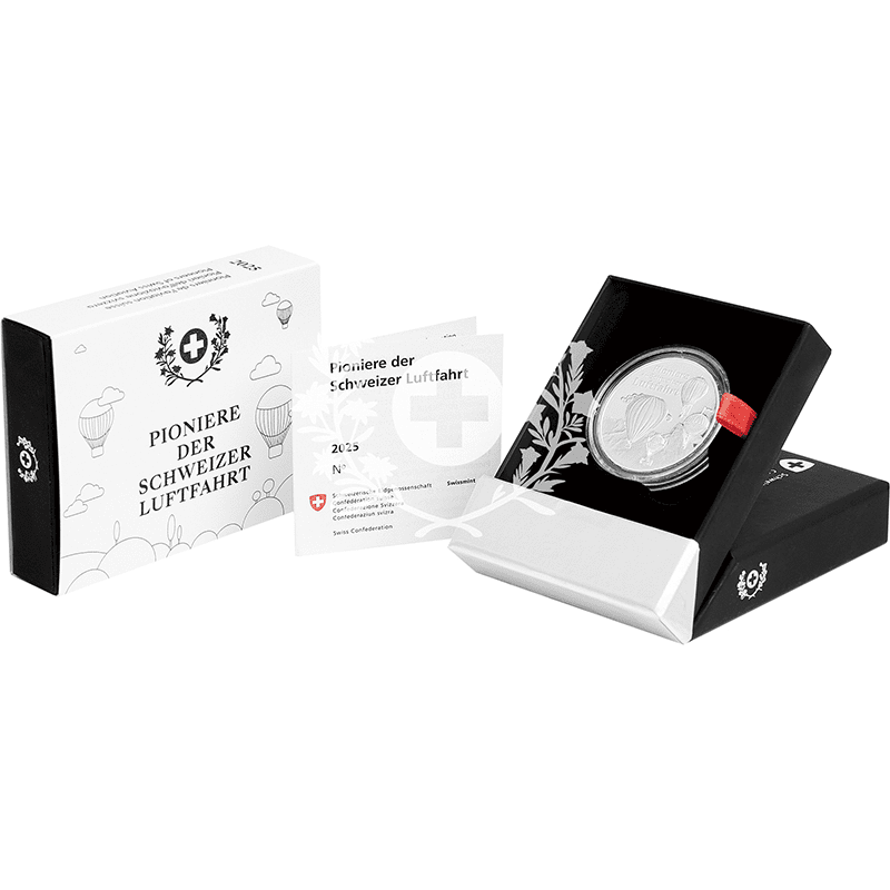 わ*ん様 スイス銀貨　小皿　UBS 記念品 スイス 2025年 スイス航空の先駆者たち 19世紀末の気球飛行 20フラン