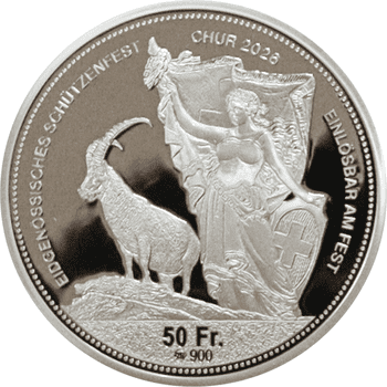 スイス 2025年 連邦射撃祭 ティチーノ州 50フラン銀貨 プルーフ